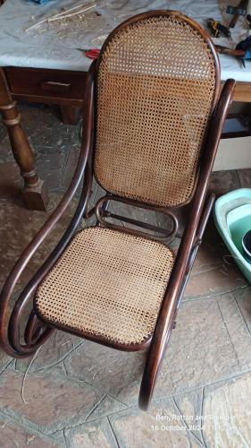 Bentwood rocker, rattan repaired