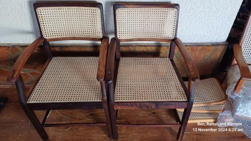Cane webbing replaced, seats and backs