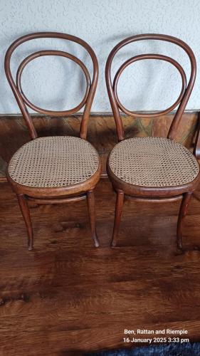 Handwoven rattan seats on bentwood chair
