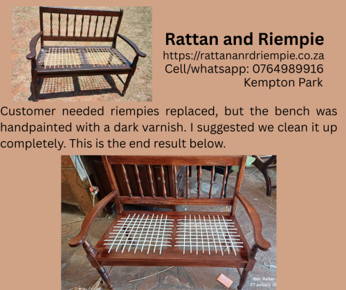 Complete restoration. Removed brushed on varnish, stained and sprayed with a high quality gloss laquer and replaced the riempies